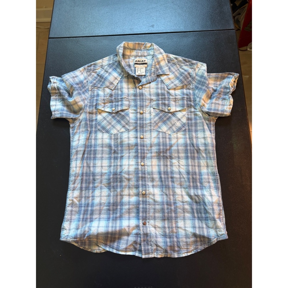 Ariat Mens Halterman Retro Fit Pearl Snap Western Shirt Blue Plaid Medium